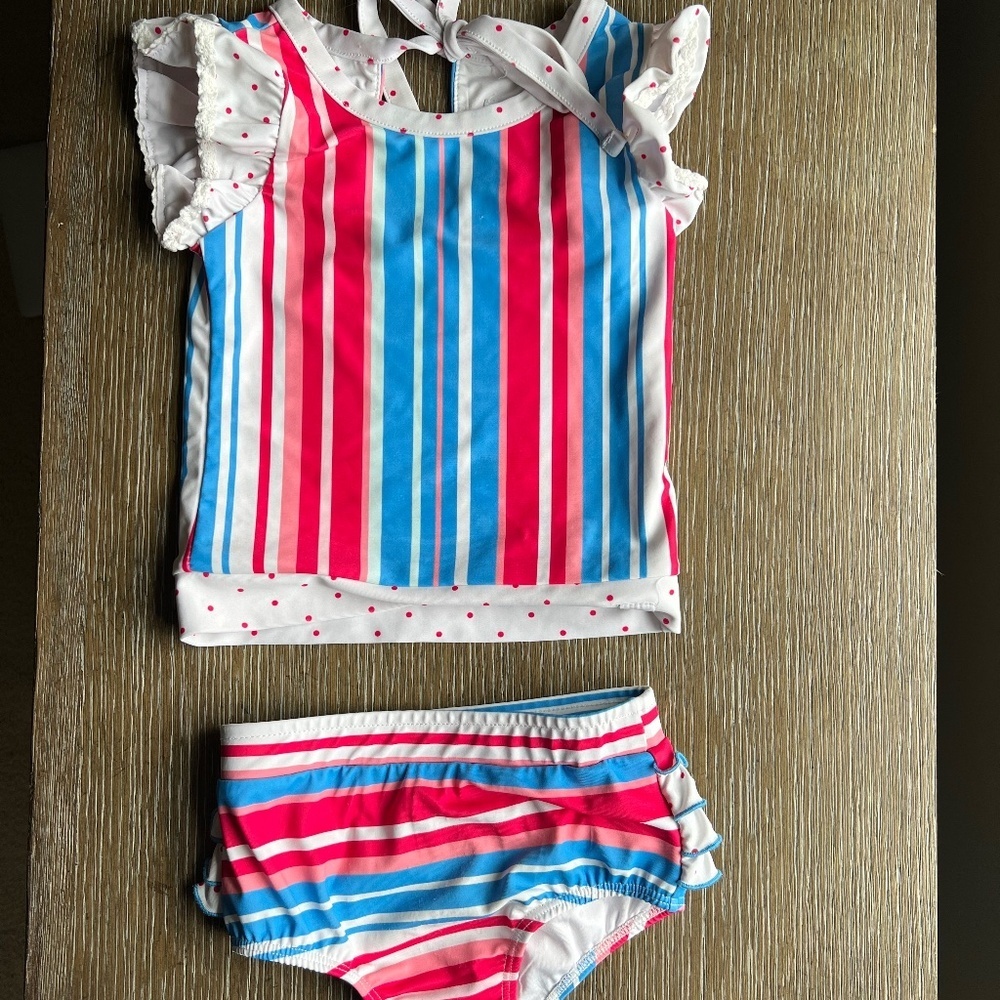 SweetHoney Pink and Blue Striped Kids Bikini
